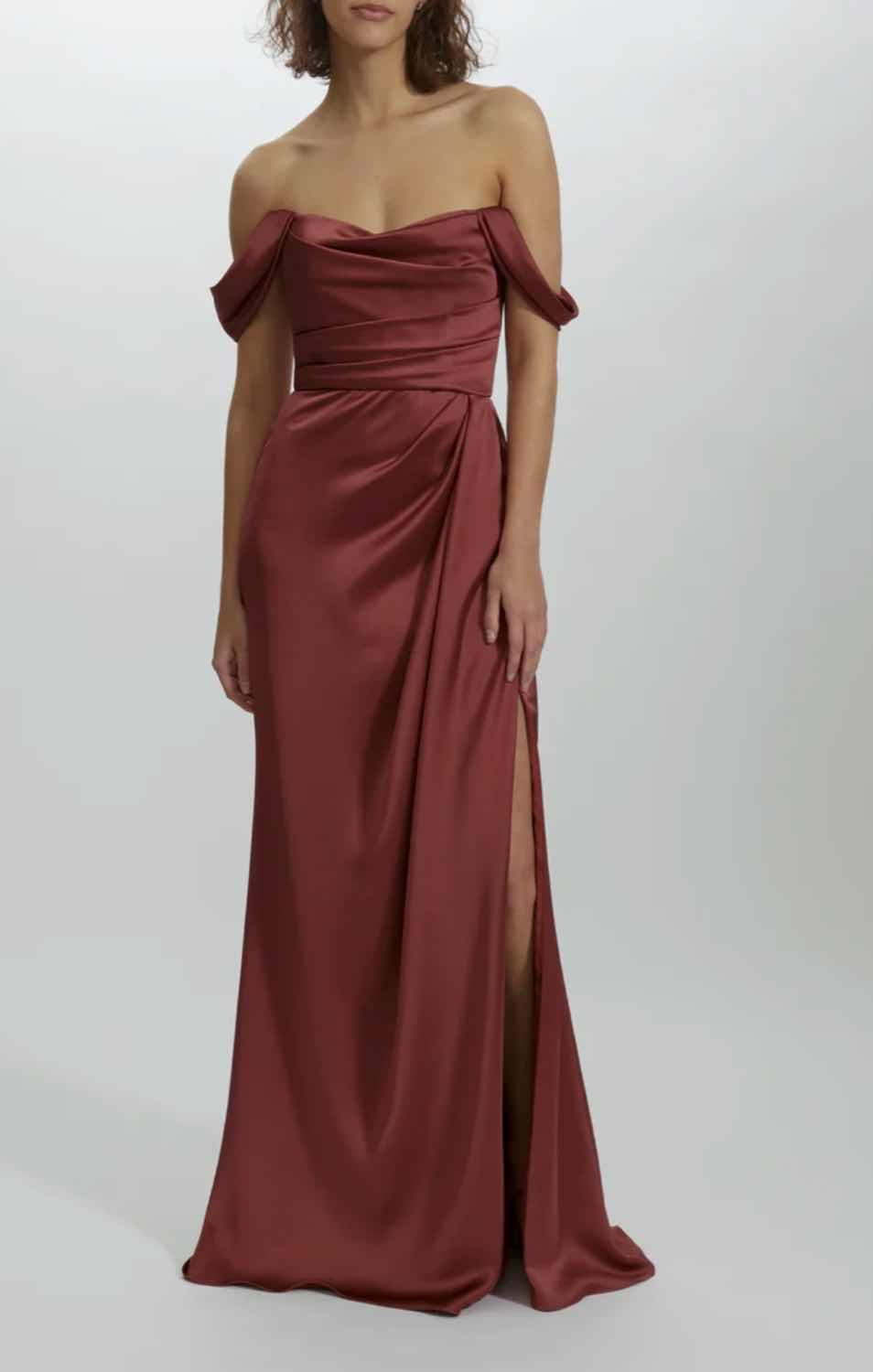 amsale satin dress Satin Cascade Gown Black / 8
