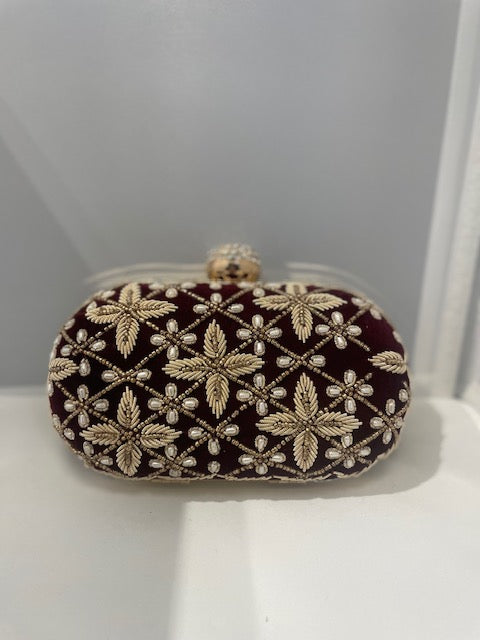 Rina Velvet Clutch Bag with Hand Embroidered Motifs