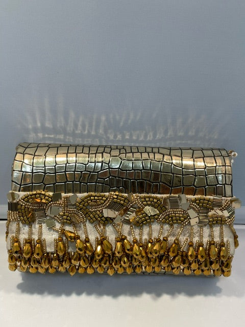 Gator Beaded Gold Clutch